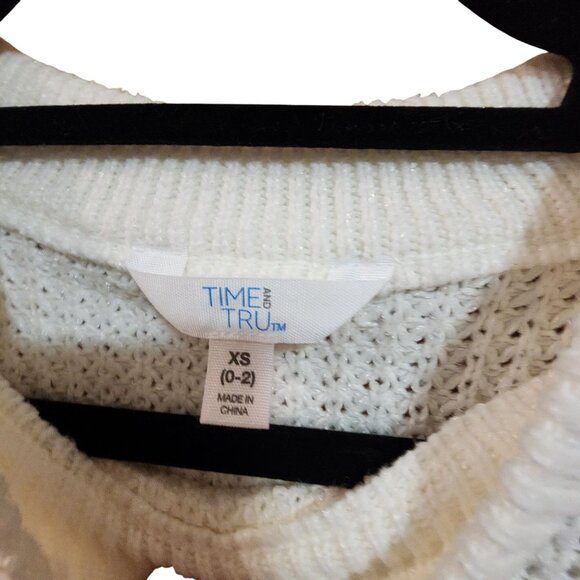 Time And Tru XS Waffle Knit Sweater Womens Recycled Fibers Cream Long Sleeve Pul - Picture 3 of 4